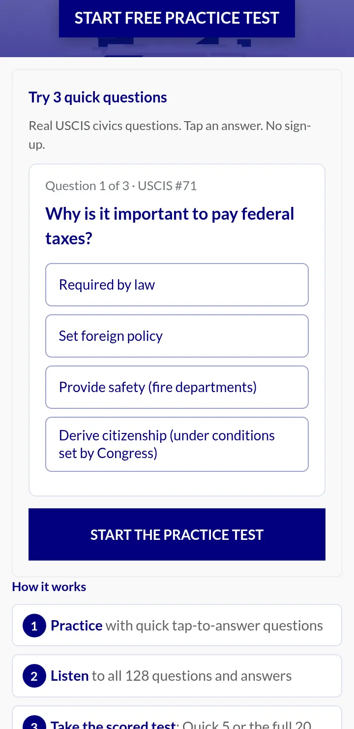 Animation: tapping an answer in the 3-question card shows right or wrong and the accepted answers