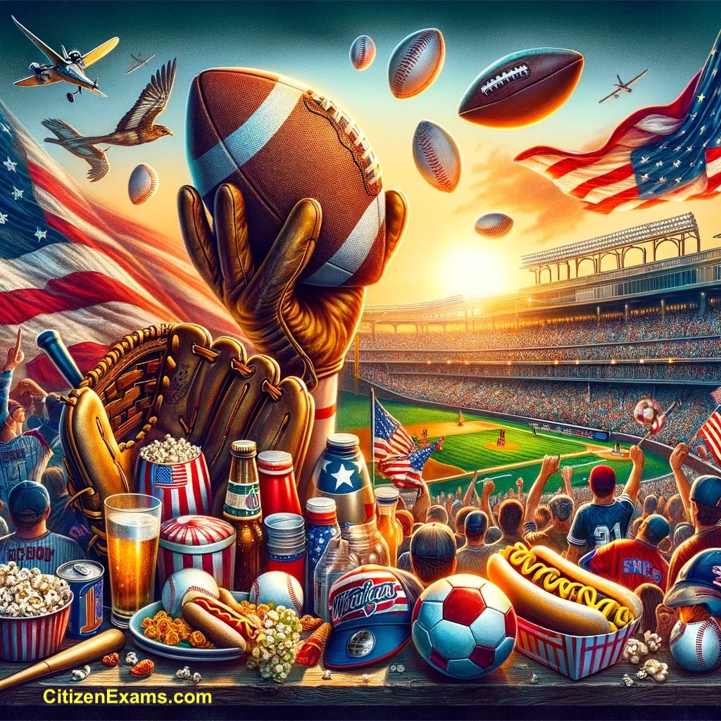 Symbols of baseball, American football, and soccer