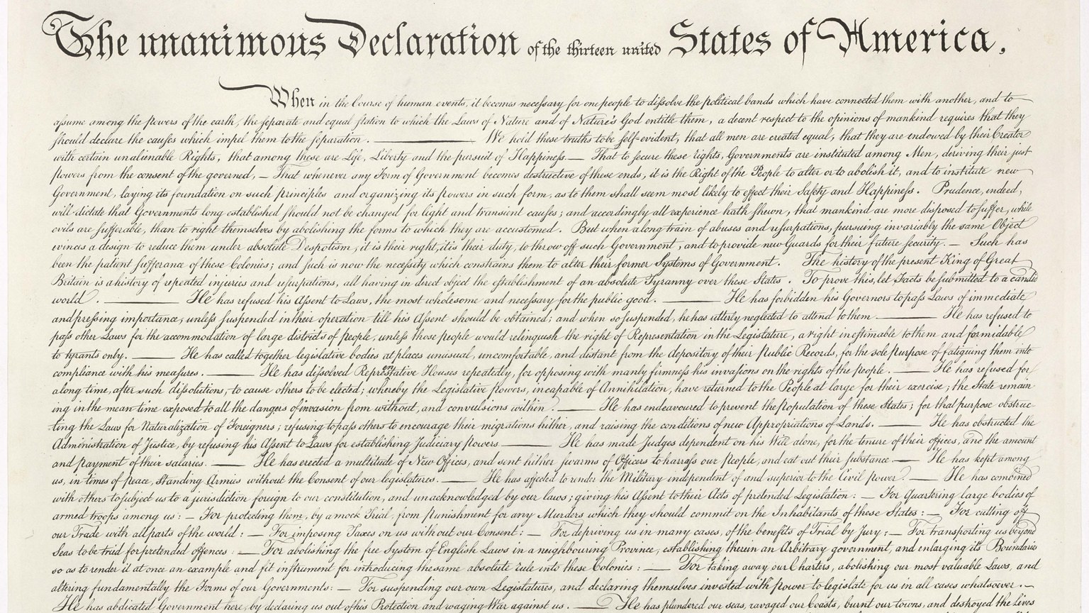Engrossed Declaration of Independence on parchment